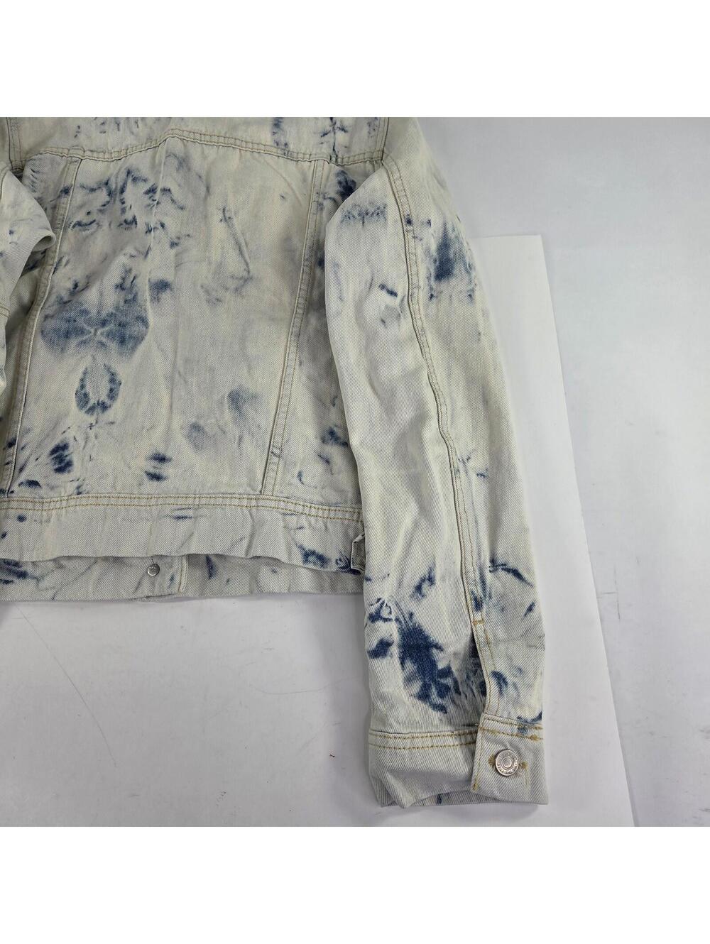 Free People Rumors Jeans Jacket Size L Blue Tie Dye Denim Button Moto Jackets - Picture 11 of 13